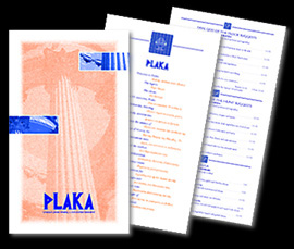 Graphic design for Plaka Restuarant menu set produced with CorelDraw and printed in two colors
